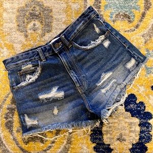 Zara TRF Highly Distressed Dark Denim Shorts 4